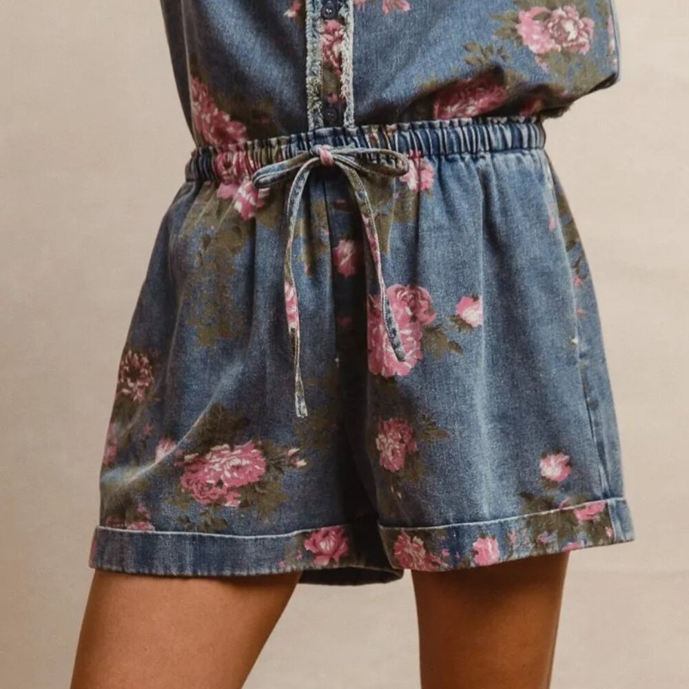 BiBi Floral Printed Denim Short‎ Pants With Pocket